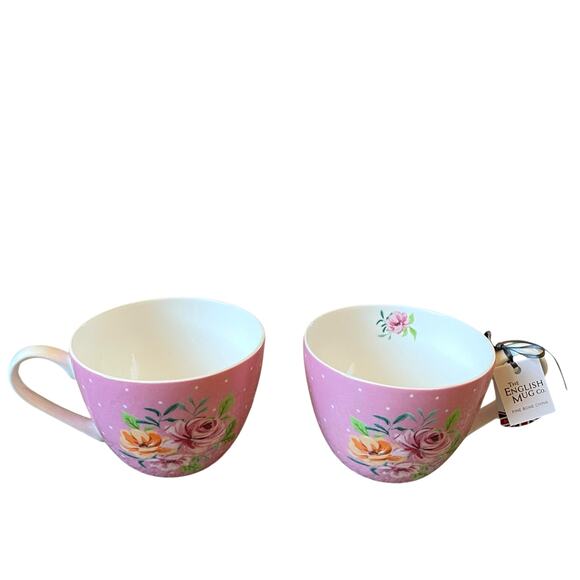 English Mug Co Fine China Pink Floral Coffee Mug Tea Cup 12oz Set of 2 New - Picture 4 of 15